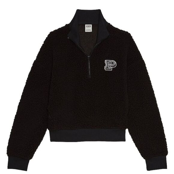 PLUS SIZE! Victoria Secrets Pink Sherpa 3/4 Zip Up Sweatshirt XXL - Picture 3 of 9